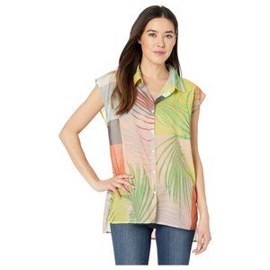 NWT Dylan by True Grit Malibu Sleeveless Button Front Camp Shirt Madras Medium